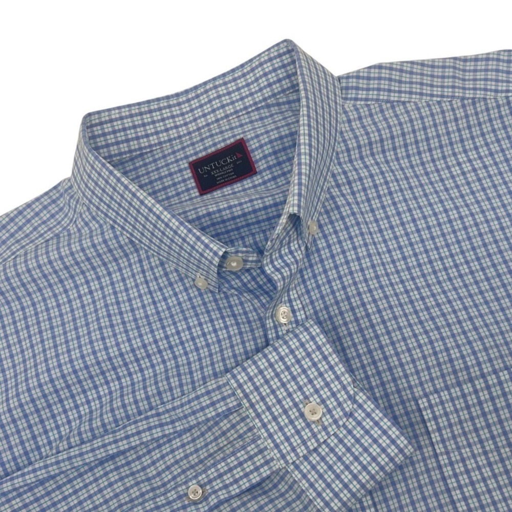UNTUCKIT XXX-Large Wrinkle Free Blue Plaid Button Down Shirt
